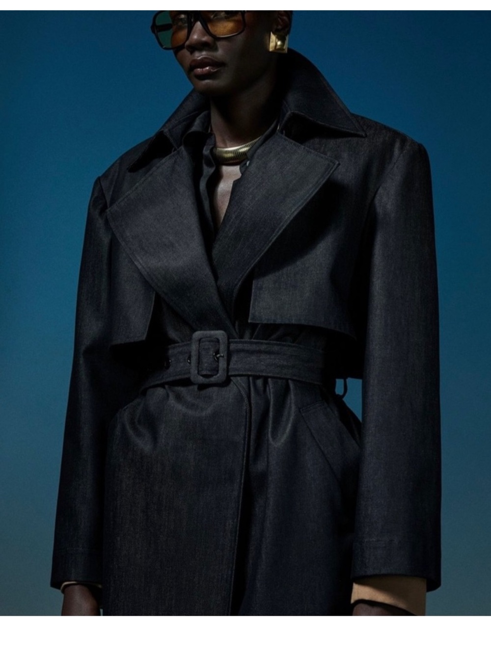 New LBV Denim Trench Coat Sz M Oversized Black